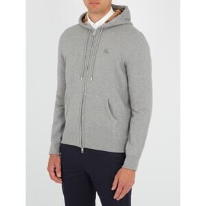Burberry Gray Logo Tan Nova Check Hooded Full Zip Up Jacket S Cotton Hoodie